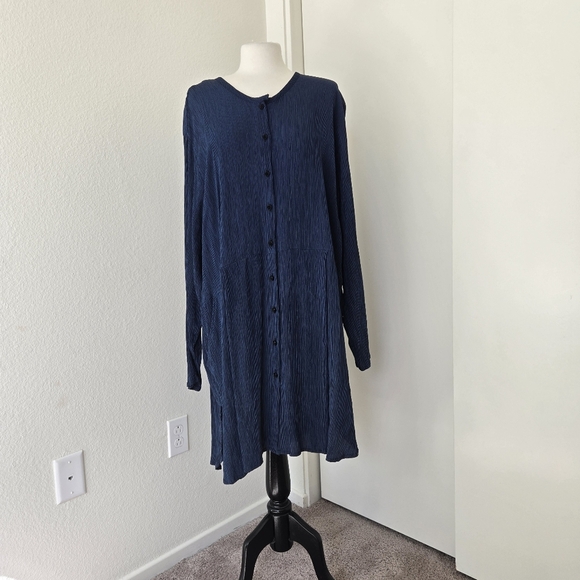 Flax By Jeanne Engelhart Lagenlook Long Sleeve Button Dress Navy size Large - Picture 2 of 15